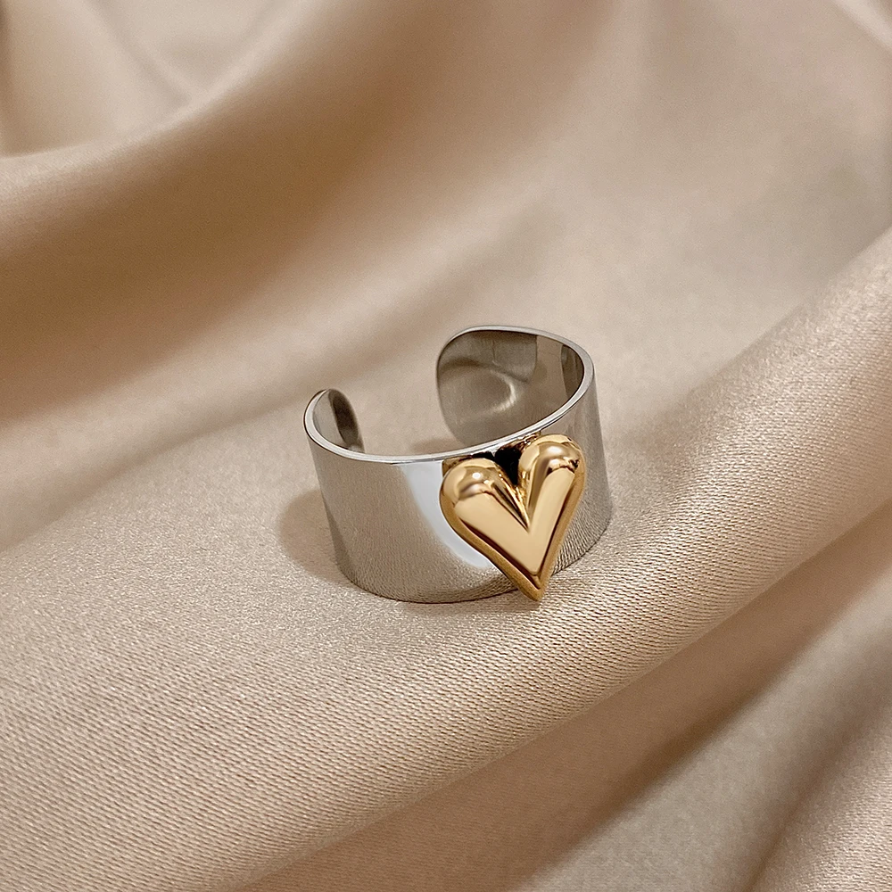 Greatera 스테인레스 스틸 하트 패턴 커프 링 여성용 남성 조수 넓은 두꺼운 성격 과장된 유럽 미국 보석