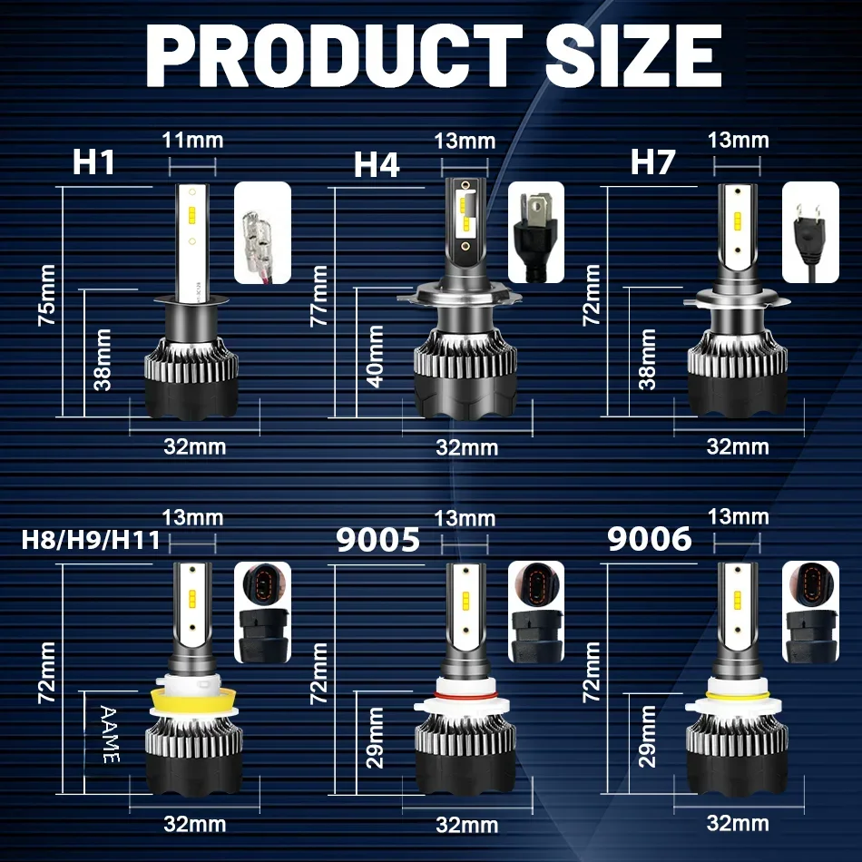 듀얼비전 H4 LED 헤드라이트, 3570 CSP LED, 800W, H7, H1, H11, H8, 9005, 9006, HB3, HB4, H9, 4300K, 6500K, 8000K, 미니 다이오드, 12V, 2 개
