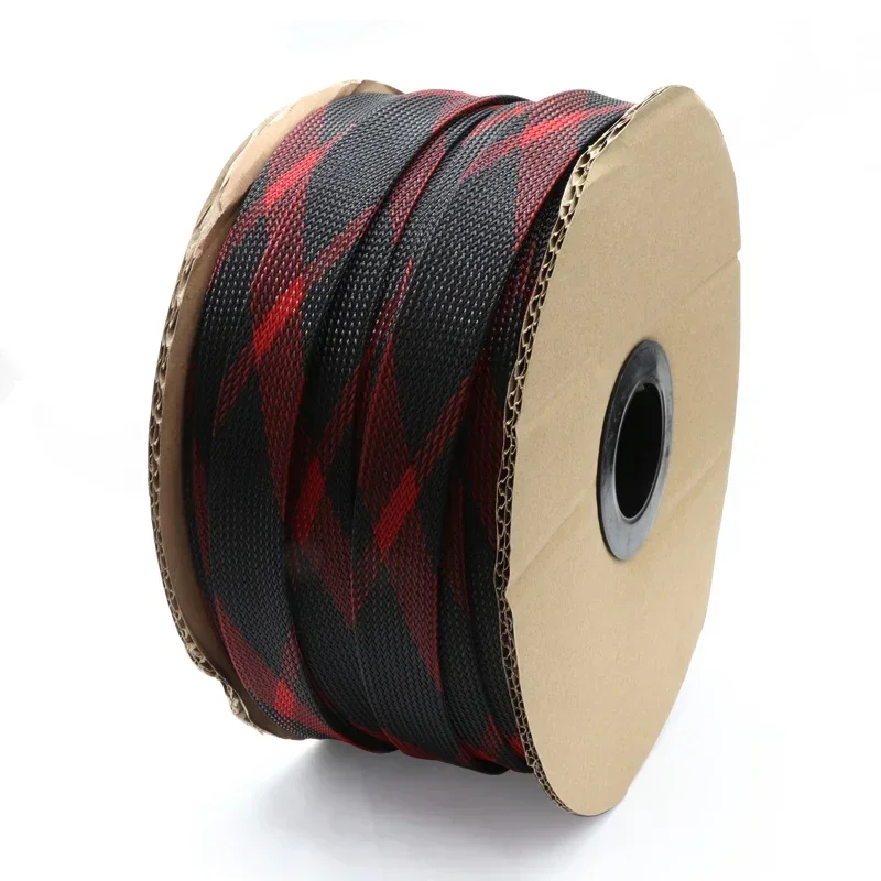 1/5/10M 검정색 + 파란색/빨간색/UV 녹색 + 노란색 꽉 고밀도 PET 땋은 슬리브 3 - 30mm 절연 라인 케이블 보호 확장 가능