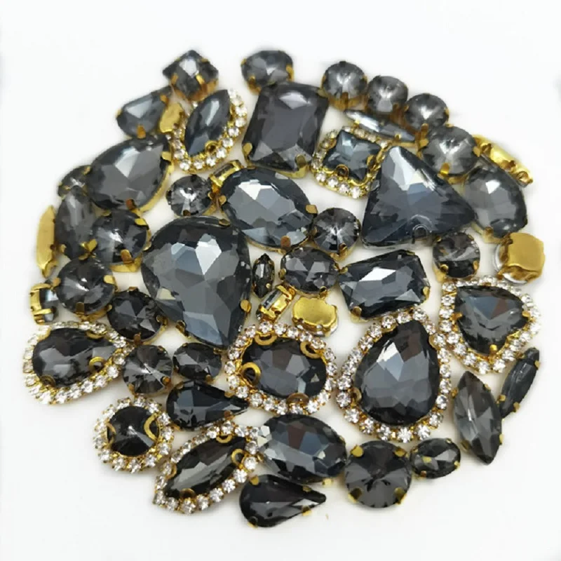 22 색상 50 개/가방 반짝이 혼합 모양 유리 라인 석 골드 클로 크리스탈 버클에 바느질 Diy 웨딩 장식 액세서리