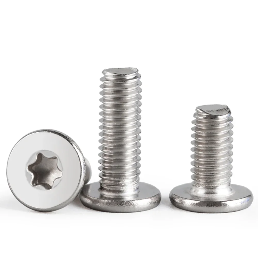 10Pcs M1.6 M2 M2.5 M3 M4 M5 M6 M8 304 스테인레스 스틸 CM 6 로브 Torx 초박형 초저 플랫 웨이퍼 헤드 나사 디지털 볼트
