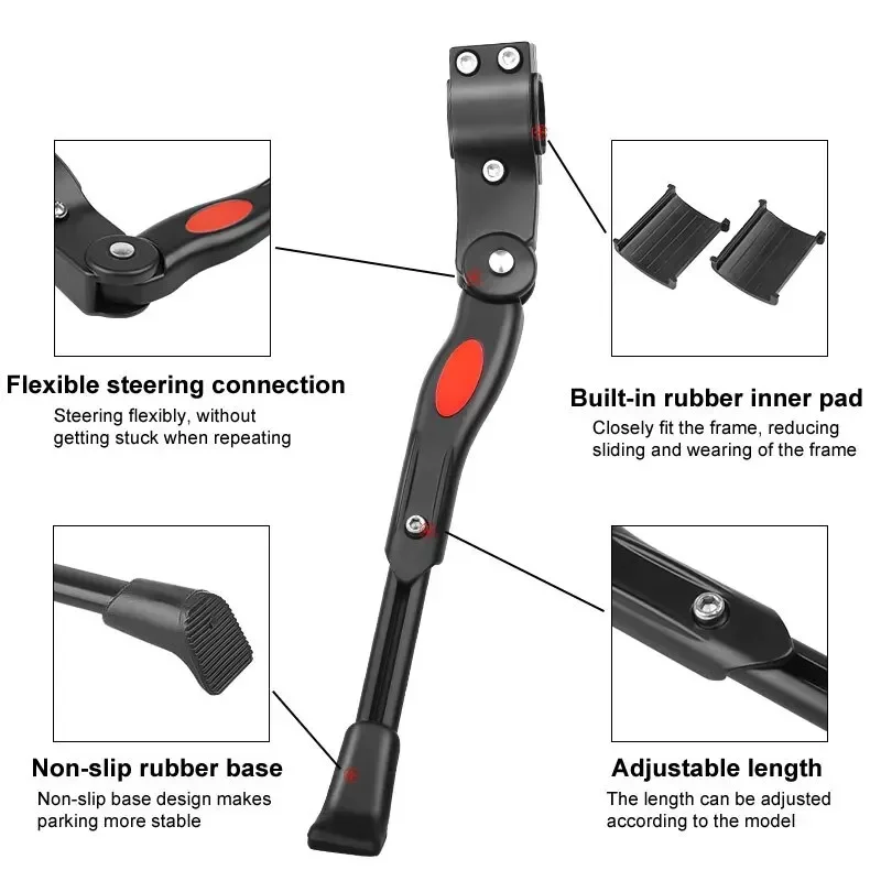 MTB 도로 자전거 킥 스탠드 알루미늄 킥 스탠드 24/26/27.5/29/700C 조정 가능한 산악 자전거 지원 측면 후면 주차 랙 사이클링