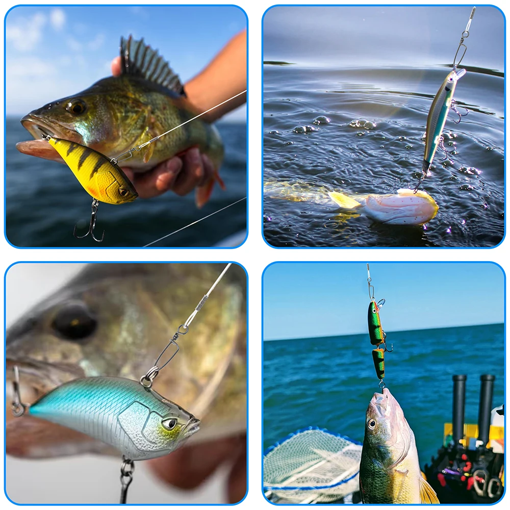 10Pcs Fluorocaron 낚시 리더 20LB-50LB 회전 및 스냅이있는 Fluorocarbon 와이어 리더 라인 태클 미끼 장비 또는 후크 연결