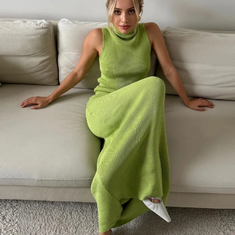 Tuularose 우아한 롱 스커트 투피스 세트 여성 민소매 니트 터틀넥 조끼 슬림 스커트 세트 2025 새로운 패션 스커트 세트