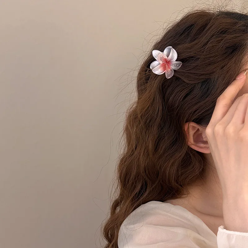 그라디언트 Frangipani 헤어 클립 1PC Plumeria 머리핀 Ins 스타일 포니 테일 홀더 자용 달콤한 상어 발톱 파티 헤어 액세서리