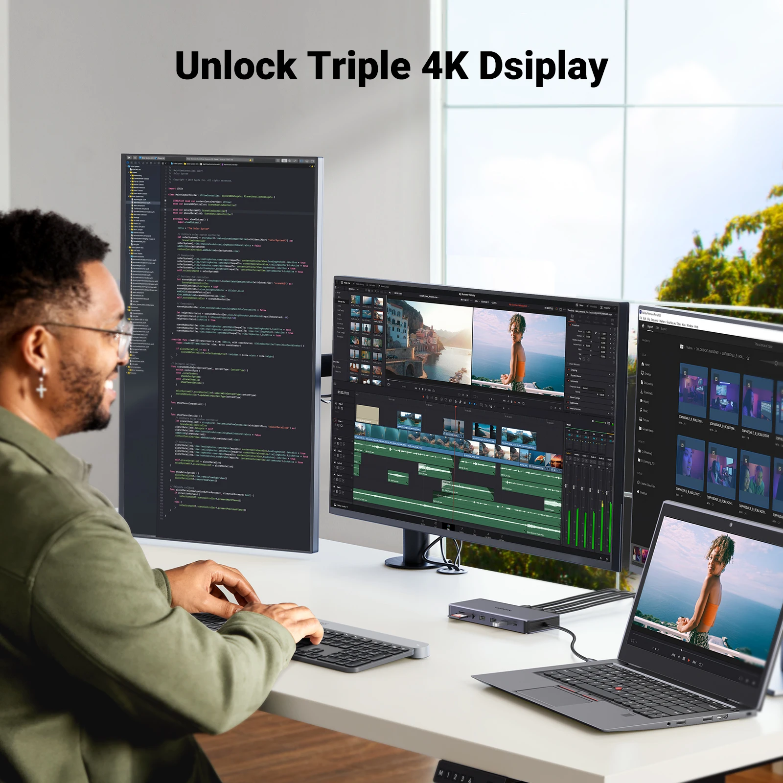 UGREEN USB-C 허브 트리플 디스플레이 도킹 스테이션, 맥북 프로 에어 델 XPS용, 4K 듀얼 HDMI DP, 10Gbps, USB3.2, PD100W, SD, TF, 13 인 1