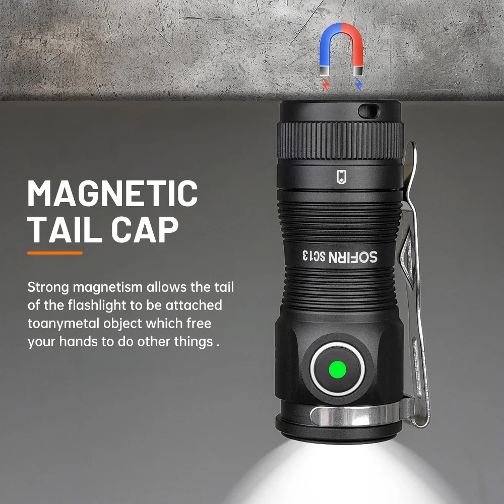 Sofirn 미니 SC13 강력한 손전등 SST40/519A LED 1300lm 18350 충전식 Led 라이트 95 자기가있는 높은 CRI 토치 램프