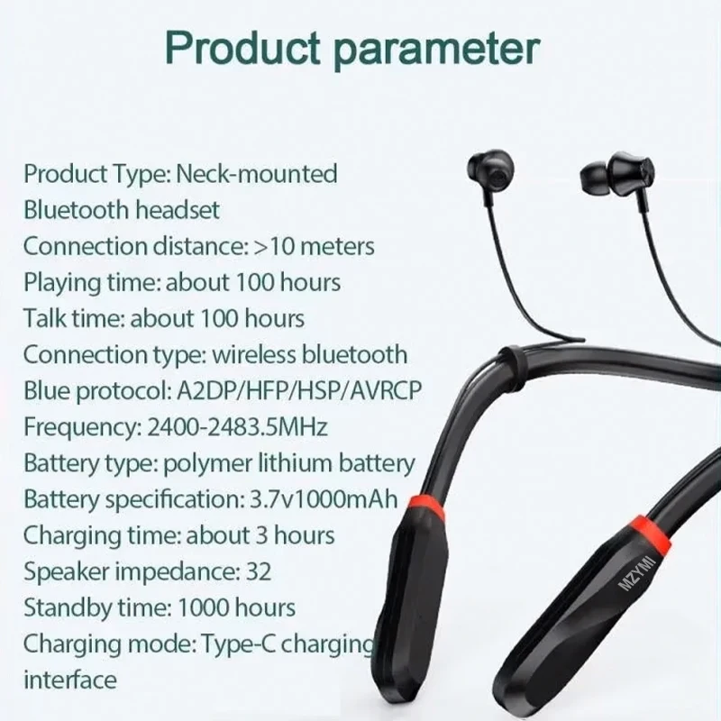 MZYMI 무선 이어폰 200 시간 재생 넥 밴드 블루투스 5.1 헤드폰 헤드폰 (마이크 포함) 9D 스테레오 이어 버드 헤드셋