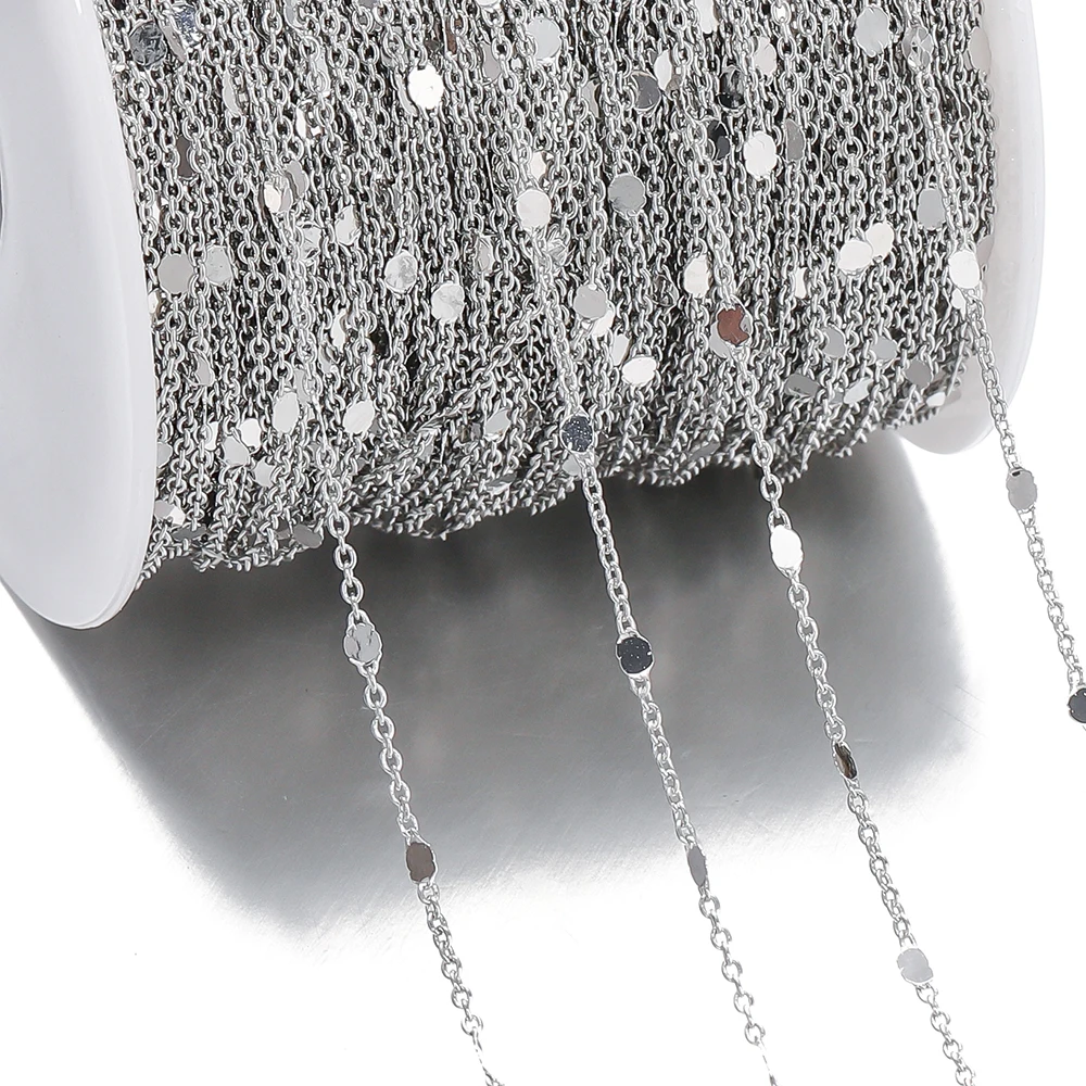 페이드 없음 2 미터 스팽글 체인 목걸이 골드 실버 체인 금속 구리 케이블 체인 결과 보석 만들기 구성 요소 공예 DIY