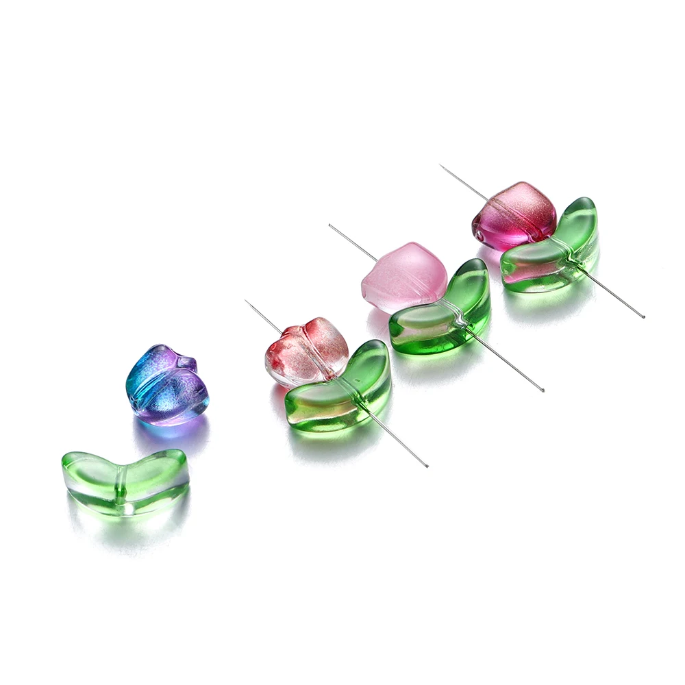 10/20Set 튤립 꽃 Lampwork 비즈 여러 가지 빛깔의 유리 플로라 비즈 DIY 팔찌 쥬얼리에 대한 느슨한 비즈 액세서리 만들기