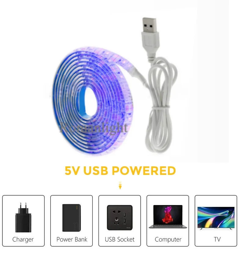 집 방 백라이트 용 스위치 장식 방수 테이프가있는 5V USB LED 스트립 조명 1M 2M 3M 5M 리본