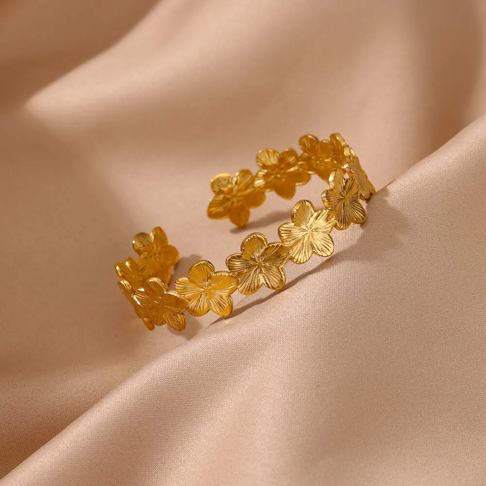 여성을위한 빈티지 꽃 팔목 팔찌 팔찌 골드 컬러 플로라 스테인레스 스틸 팔찌 주조 미적 커플 손목 쥬얼리