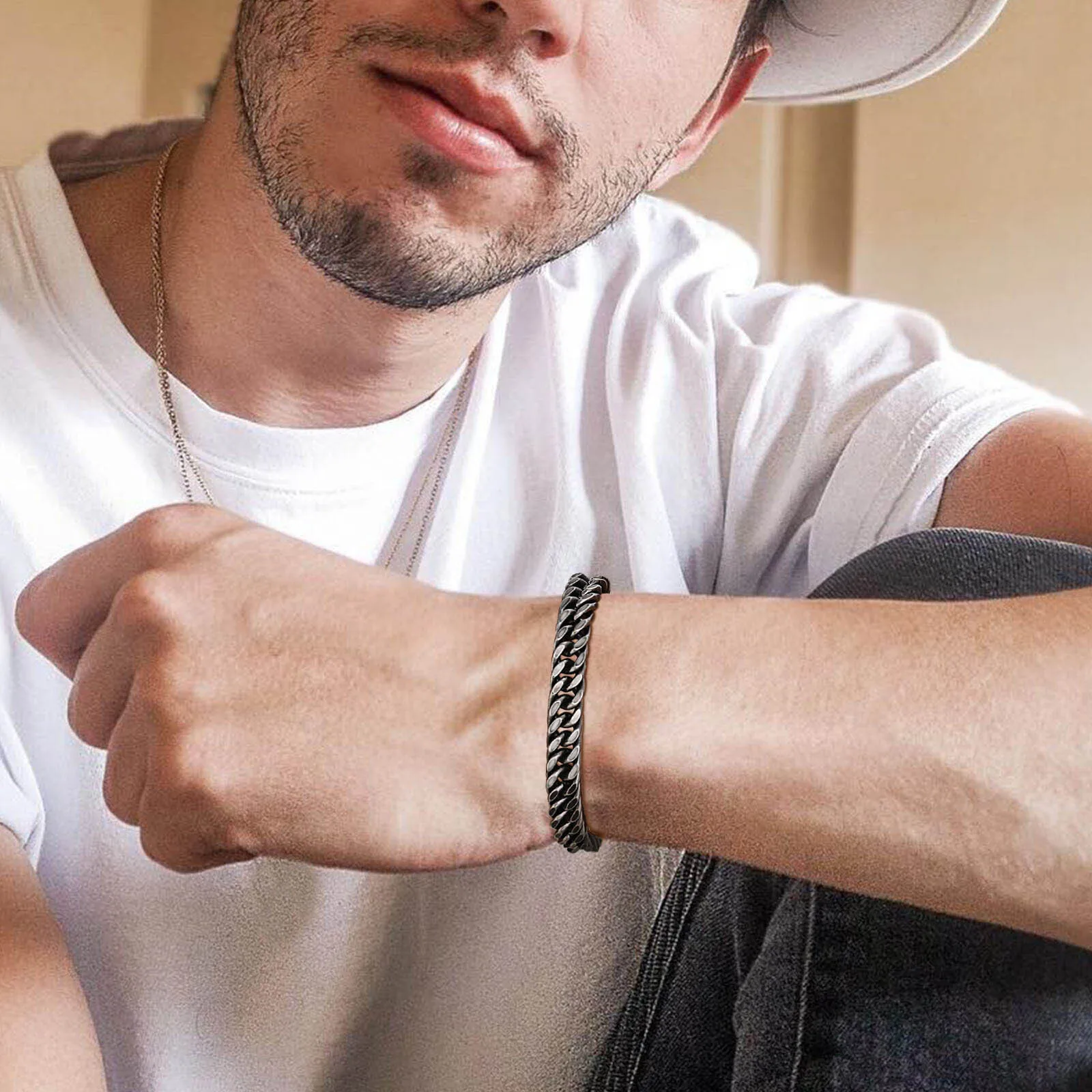 Vnox 남성용 무거운 스테인레스 스틸 쿠바 팔찌, 산화 금속 팔찌, 펑크 록 체인, 쥬얼리, 8mm, 12mm 굵기