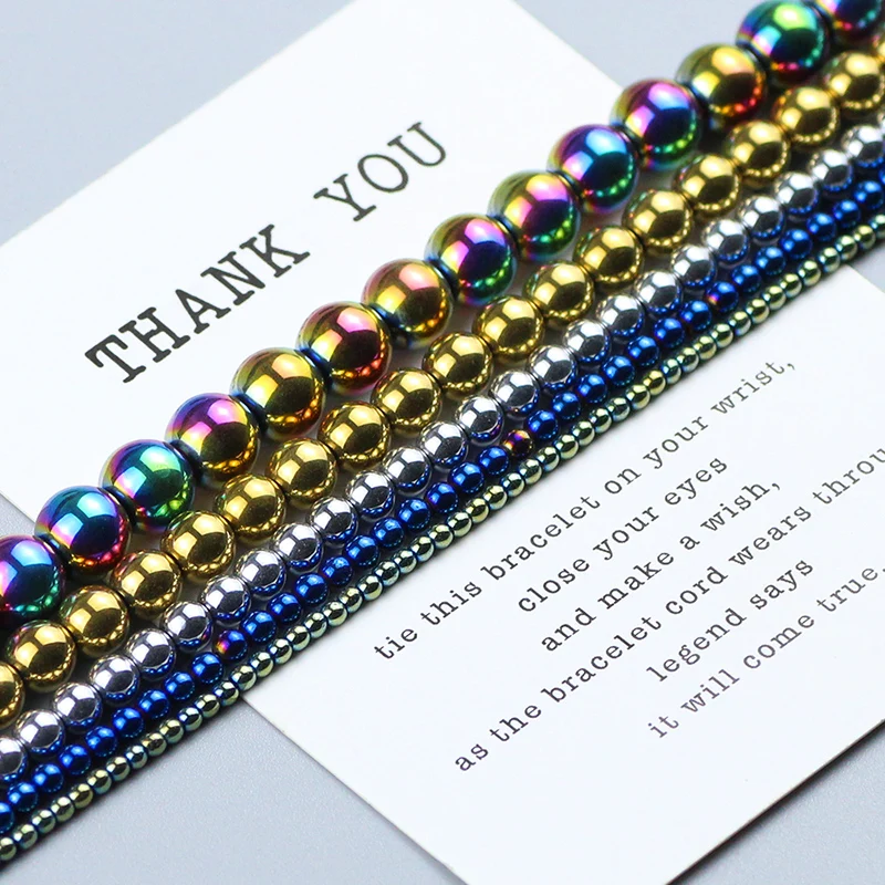 HGKLBB 라운드 적철광 비즈 천연석 2/3/4/6/8/10mm 골드 컬러 도금 루즈 비즈 쥬얼리 팔찌 DIY 액세서리 만들기