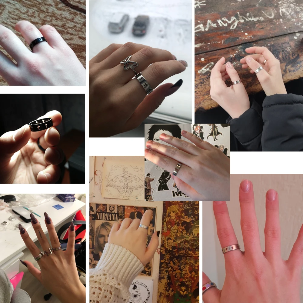 COOLTIME 남녀공용 고딕 십자가 커플 반지, 스테인리스 스틸 실버 색상 예수 십자가 손가락 반지, 펑크 쥬얼리, 결혼 선물