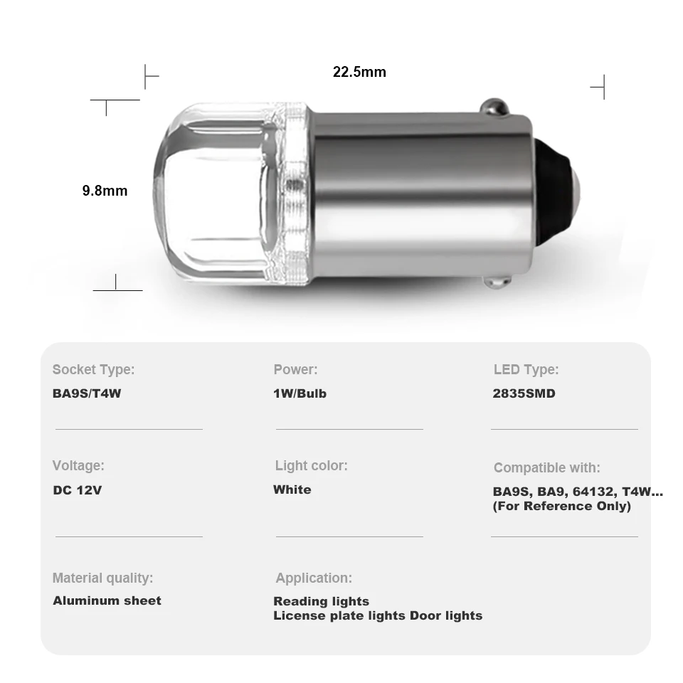 AMNINGPU 2/4x Ba9s 신호 램프 Led T4W 2835 칩 자동차 지붕 조명 미러 조명 번호판 조명 6000K 흰색 ba9s Led 12V