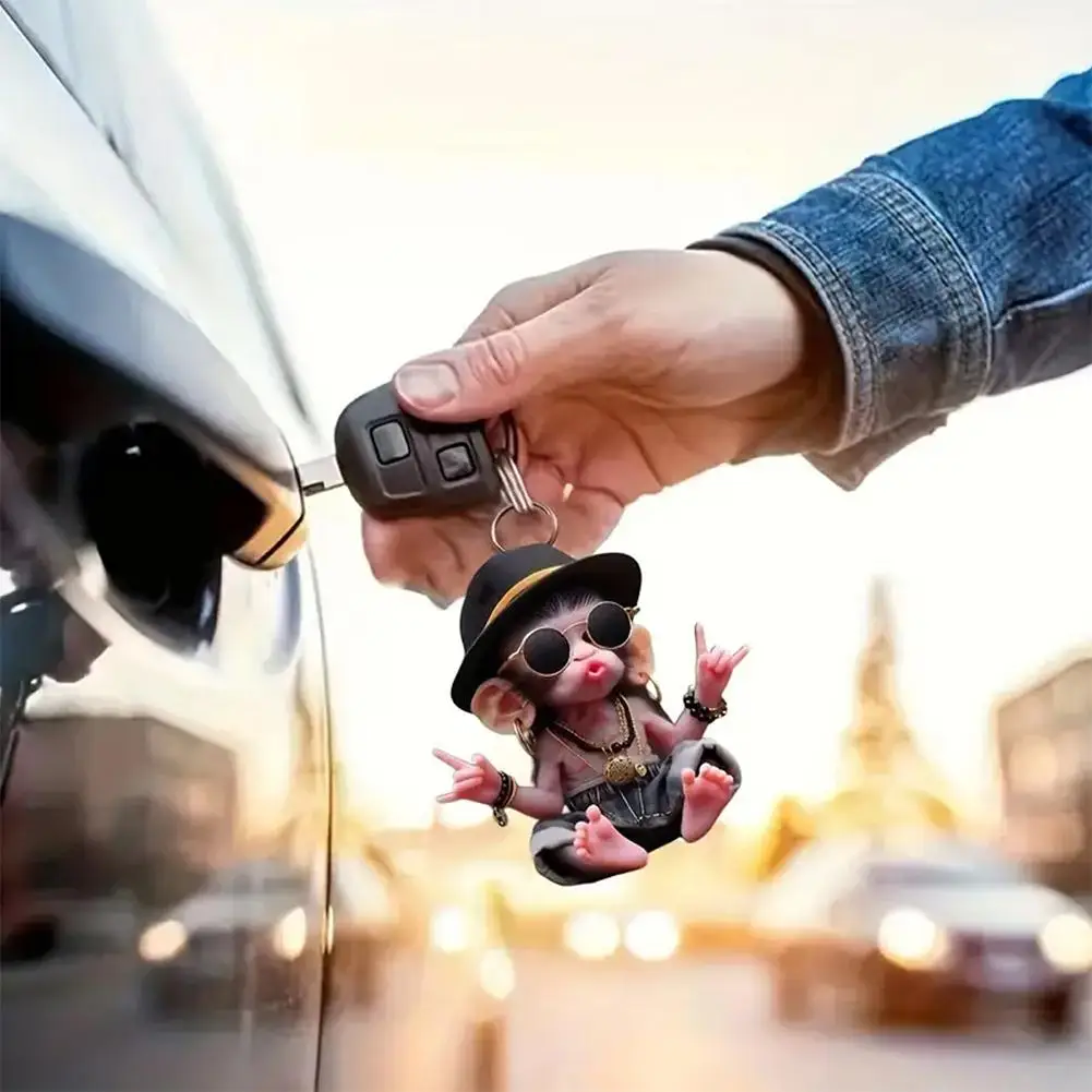 자동차 만화 크리스마스 트리 아크릴 몽키 펜던트, 맞춤형 장식 펜던트, 크리스마스 몽키 펜던트, 아크릴 장식, 신상
