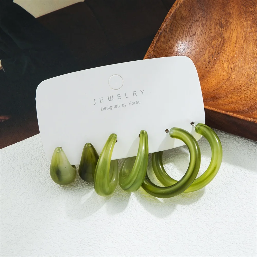 트렌디 한 아크릴 기하학 후프 귀걸이 여성을위한 설정 빈티지 보헤미아 다채로운 아크릴 C 자형 귀걸이 패션 쥬얼리 선물