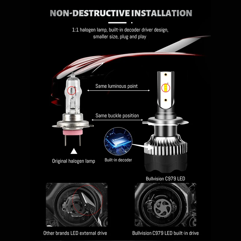 듀얼비전 H4 LED 헤드라이트, 3570 CSP LED, 800W, H7, H1, H11, H8, 9005, 9006, HB3, HB4, H9, 4300K, 6500K, 8000K, 미니 다이오드, 12V, 2 개