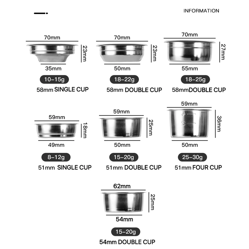 51mm 54mm 58mm 커피 필터 바구니 스테인레스 스틸 커피 파우더 보울 커피 핸들 밑면없는 유니버설 커피 파우더 보울