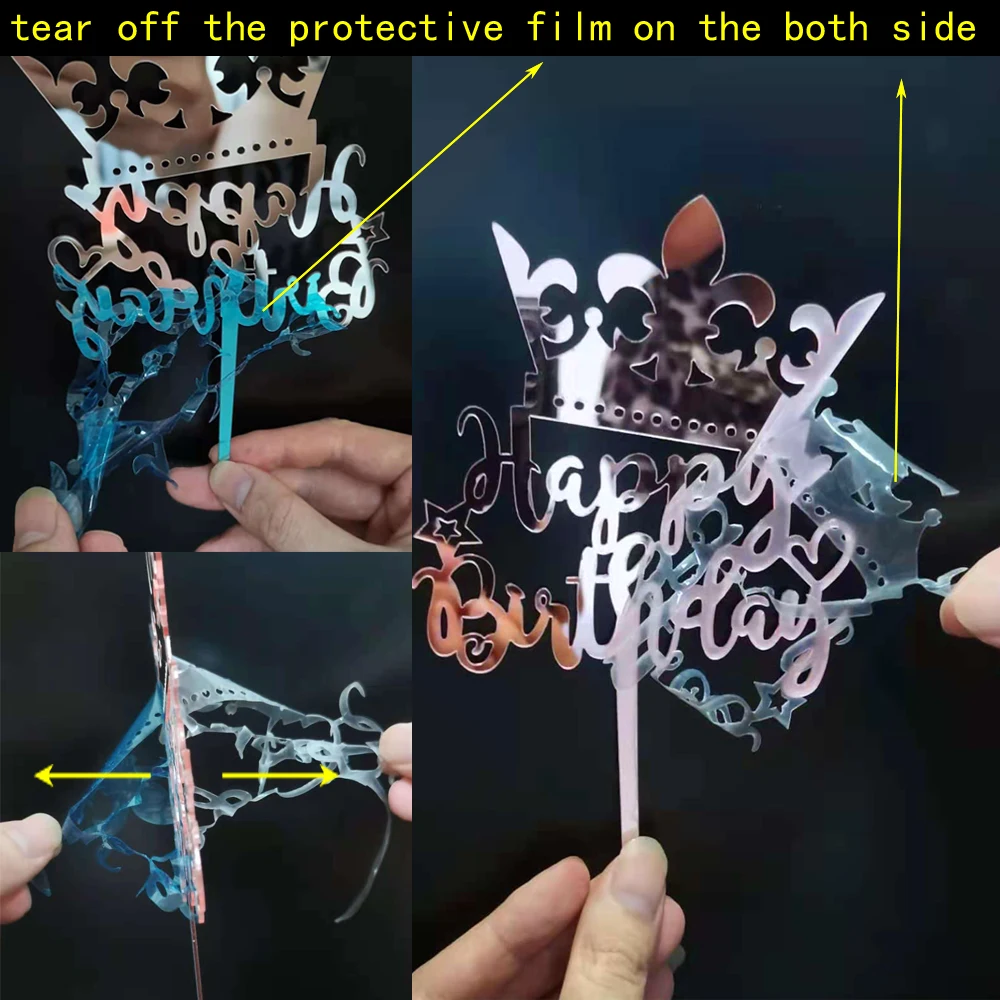 로즈 골드 생일 파티 케이크 장식 도구 생일 축하 소녀 소년 아크릴 케이크 토퍼 베이비 샤워 디저트 액세서리 도구