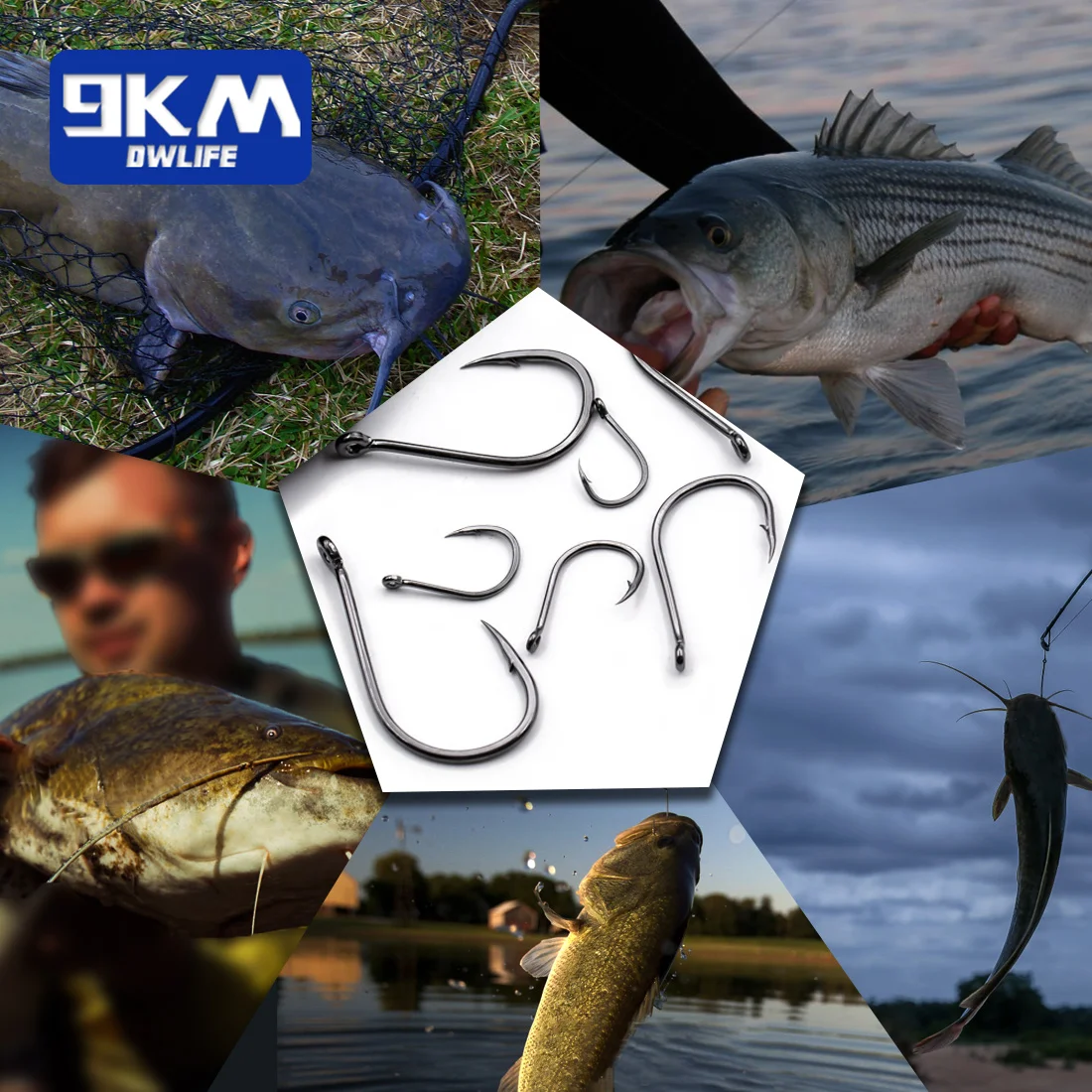 9KM 낚시 후크 50~200Pcs 잉어 후크 바닷물 낚시 서클 후크 강한 날카로운 바늘 포인트 바브 링 눈 바닷물
