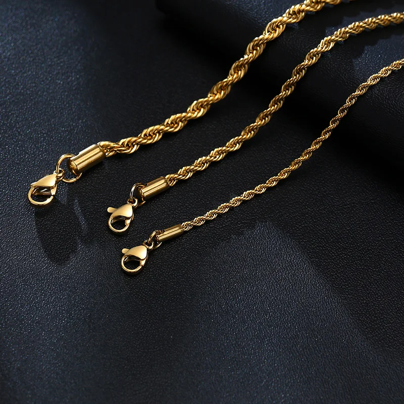 Vnox 베이직 스테인리스 스틸 트위스트 로프 체인 팔찌, 남성 여성용, 손목, 크리스마스 선물, 쥬얼리, 길이 조절 가능, 2 3 4 5mm