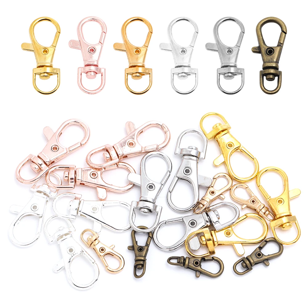 10pcs 분할 키 링 회전 커넥터 쥬얼리에 대 한 Carabiner 찾기 골드 실버 도금 랍스터 걸쇠 후크 DIY 키 체인 만들기