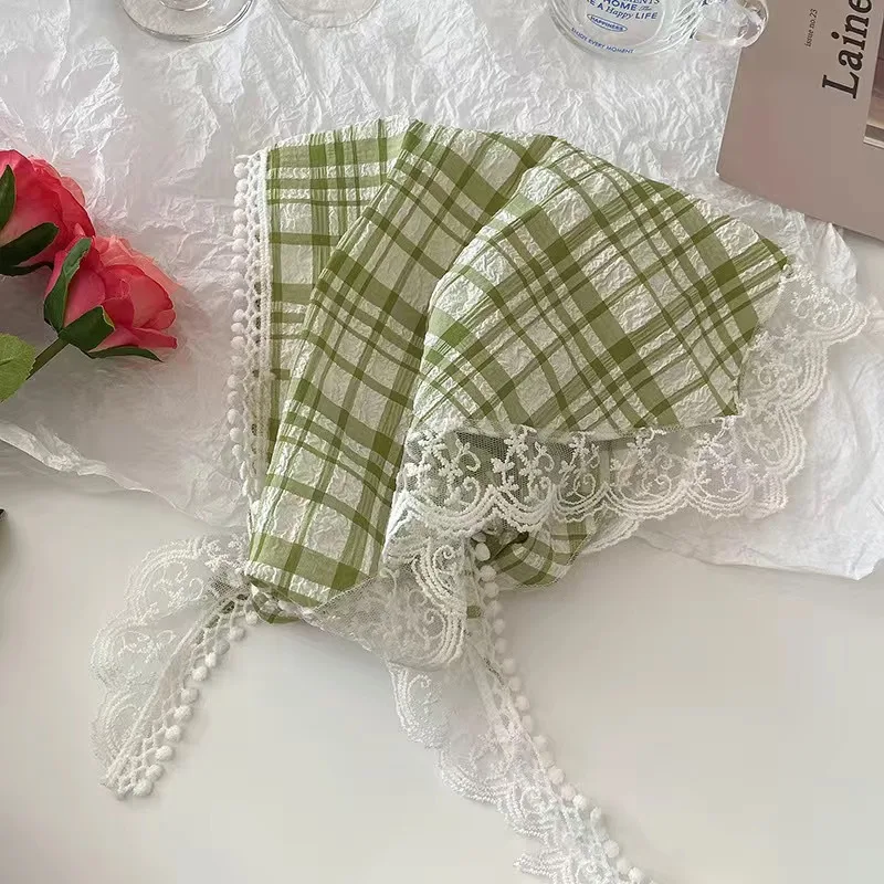 여자 여자 마름모 달콤한 귀여운 니트 삼각형 프랑스어 목가적 인 스타일 머리띠 꽃 Headscarf 해변 휴가 헤어 액세서리