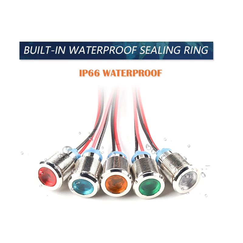8mm LED 방수 금속 표시 등 신호 램프 와이어 3V 6V 12V 24V 110V 220V 빨간색/노란색/파란색/녹색/흰색