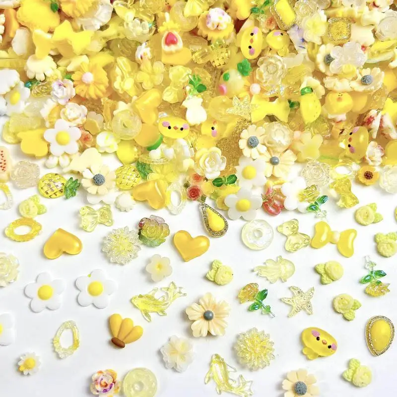혼합 귀여운 만화 네일 참, 3D 송진 꽃 활 과일 네일 아트 장식, 매니큐어 DIY 전화 케이스 액세서리, 100 개