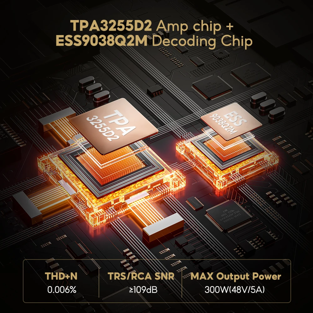 AIYIMA A80 TPA3255 DAC 블루투스 PFFB 스테레오 전력 증폭기, 300W x 2 클래스 D 2.0 HiRes 디지털 앰프, RCA TRS OPT COA USB 입력 포함