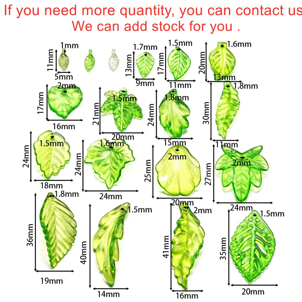 10-100pcs 혼합 녹색 잎 아크릴 펜 던 트 쥬얼리에 대 한 다양 한 스페이서 매력 비즈 Diy 목걸이 팔찌 귀걸이 만들기