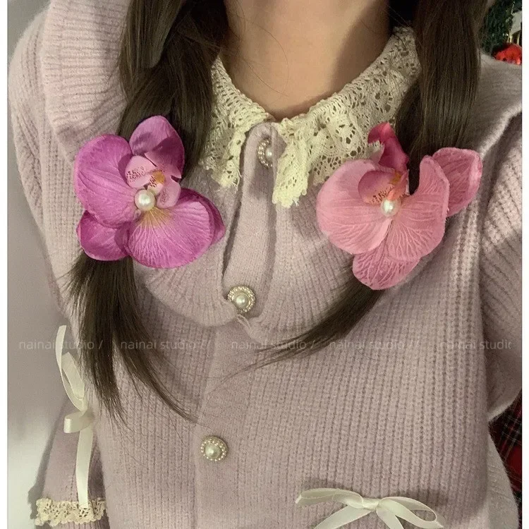 호접란 진주 헤어 클립 꽃 머리핀 난초 나비 머리카락 클립 헤어 액세서리 헤어 스타일링 도구 활 꽃