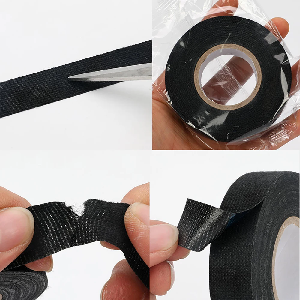 1-4pcs 15/25M 고온 와이어 하네스 포장 테이프 자기 접착 자동차 배선 하네스 자동차 소음 댐핑을위한 패브릭 테이프