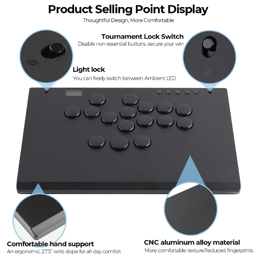 Haute42 알루미늄 합금 Hitbox 레버리스 컨트롤러 PC/ Ps4 / ps5/Steam Hitbox 파이팅 컨트롤러 용 스틱리스 아케이드 스틱