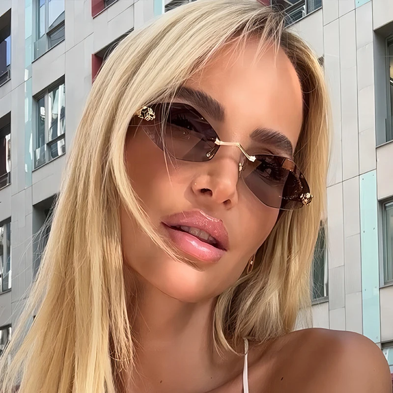 트렌디 한 무테 다각형 선글라스 세련된 그라디언트 렌즈 금속 음영 안경 럭셔리 브랜드 작은 마름모 빈티지 선글라스