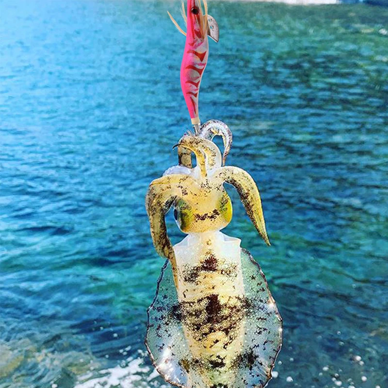 발광 오징어 루어 에기 지그 후크 미끼, 나무 새우, 문어 오징어 루어 싱커 새우, 링 비드 낚시 루어, 10 개