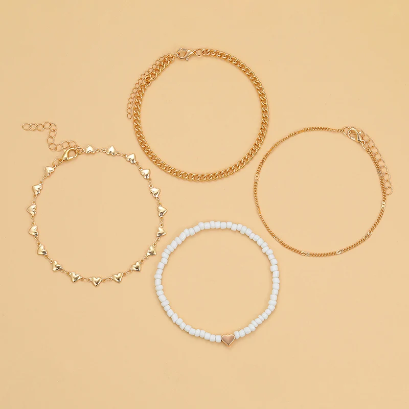 보호 다층 비즈 하트 체인 발찌 팔찌, 매력적인 발찌 샌들, 맨발 비치 발, 신부 발렌타인 쥬얼리 J41