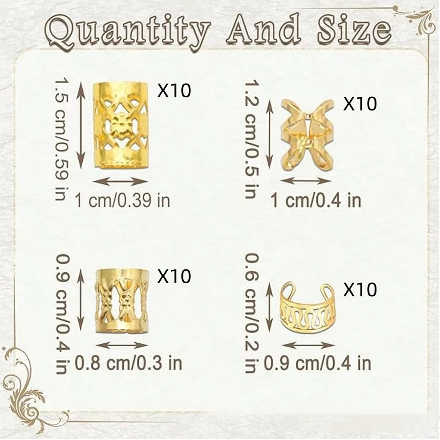 40PCS 합금 헤어 쥬얼리 머리 커프스 머리띠 금속 Dreadlock 비즈 헤어 커프스 반지 멀티 스타일 머리띠 액세서리