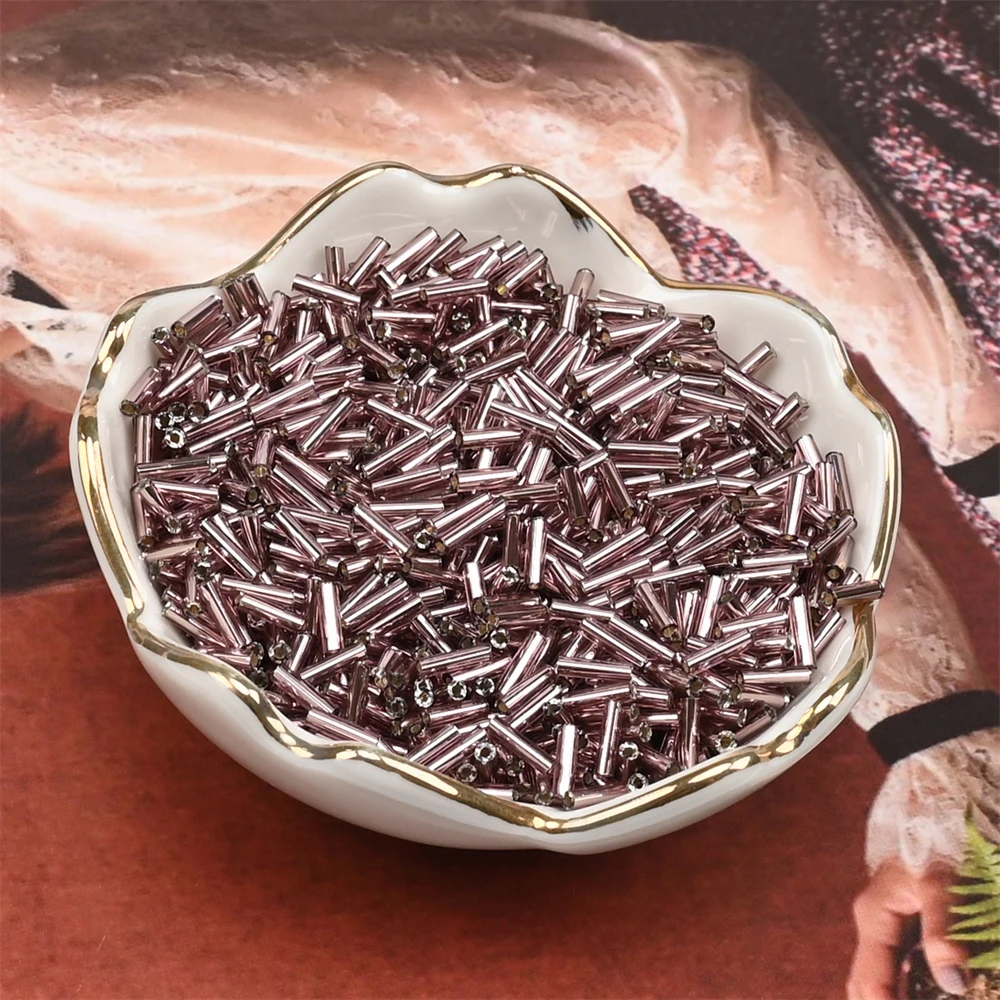 2x6mm 실버 컬러 라인 튜브 비즈 유리 미니 일본 비즈 DIY 팔찌 쥬얼리 드레스 의류 액세서리 만들기