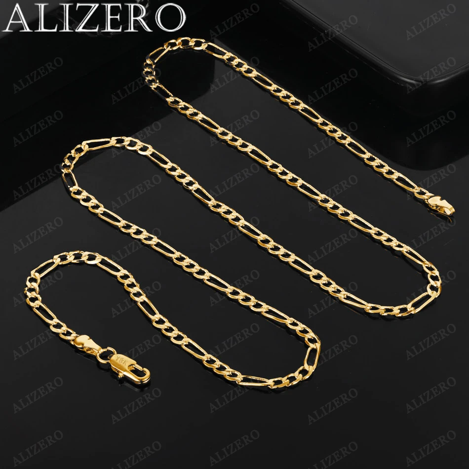 ALIZERO 18K 골드 4MM 피가로 체인 목걸이 여성을위한 남성 패션 힙합 펑크 목걸이 쥬얼리 도매 40-75cm
