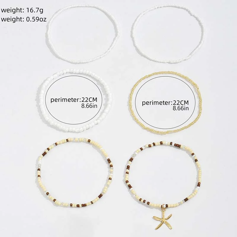 보헤미아 여성을위한 다층 쌀 구슬 구두 세트 패션 불가사리 펜던트 Anklets 다리 보석에 여름 샌디 비치 발목 체인