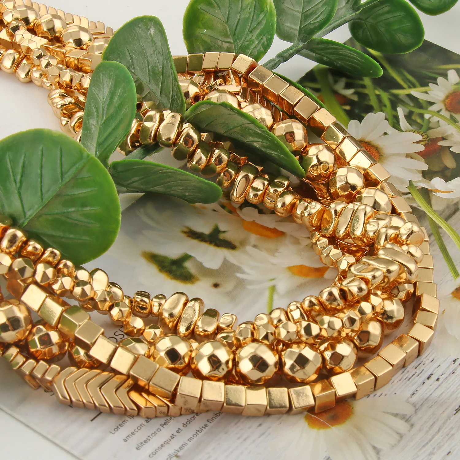 자연 14k 골드 도금 적철광 비즈 불규칙한 라운드 하트 큐브 Rondelle 스페이서 비즈 쥬얼리 만들기 Diy 팔찌 목걸이