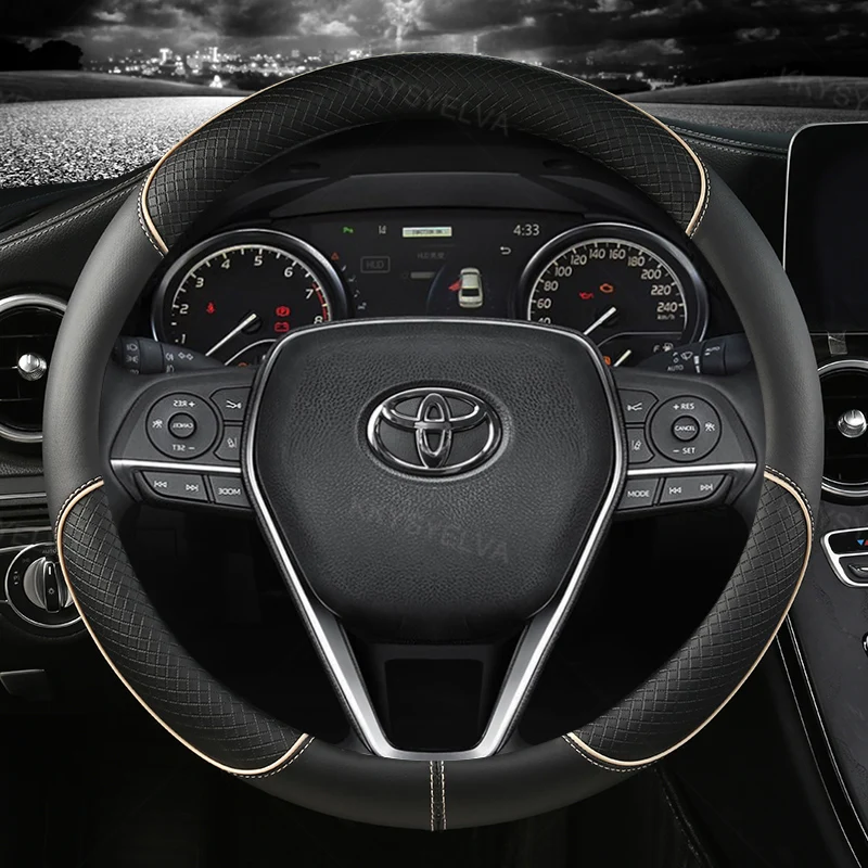 자동차 핸들 커버 가죽 38cm Toyota Corolla Fortuner Sequoia Auris Avensis YARIS Vios Celica 86 Rav4 4Runner C-HR