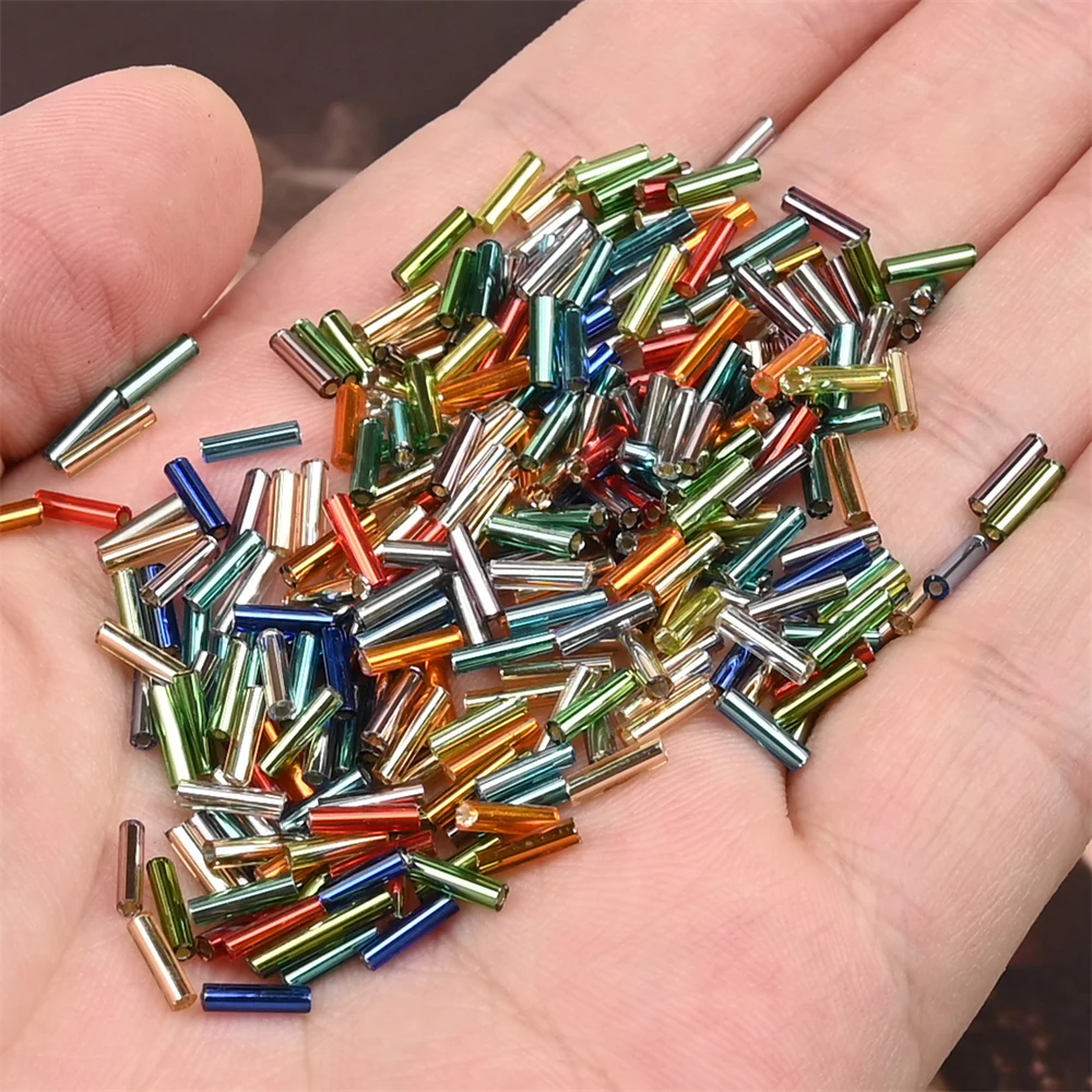 2x6mm 실버 컬러 라인 튜브 비즈 유리 미니 일본 비즈 DIY 팔찌 쥬얼리 드레스 의류 액세서리 만들기