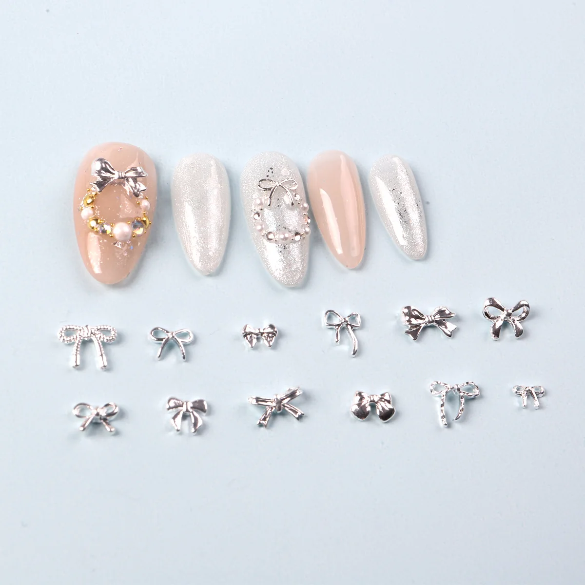 TSZS 일본 네일 파츠네일 리본파츠12 그리드 3D 실버 보우 쥬얼리 네일 아트 참 믹스 모양 Bowknot 네일 참 리본 네일 매니큐어 장식네일 리본파츠네일 미니 리본