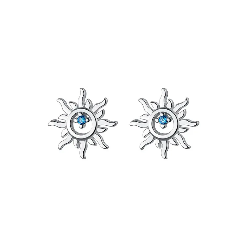 925 스털링 실버 블루 지르콘 태양 여성을위한 작은 스터드 귀걸이 피어싱 우아한 하이 파인 쥬얼리 베스트 셀러
