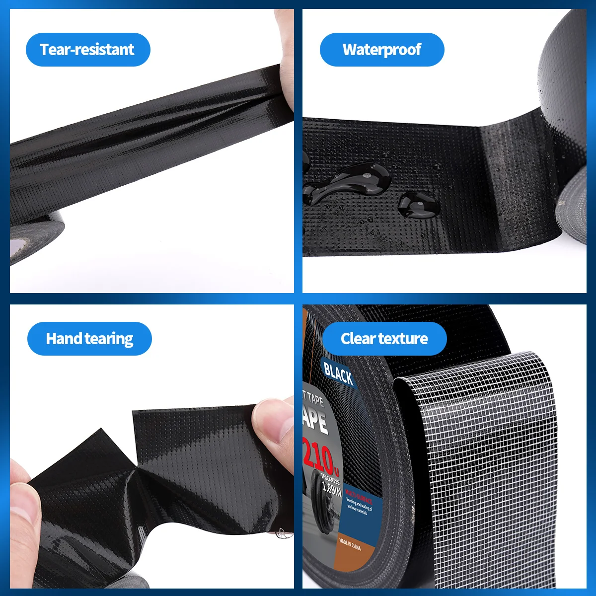 검은 색 슈퍼 접착 직물 덕트 테이프 전기 자전거 좌석 수리 방수포 수리 검은 천 기반 접착 테이프 포장 테이프