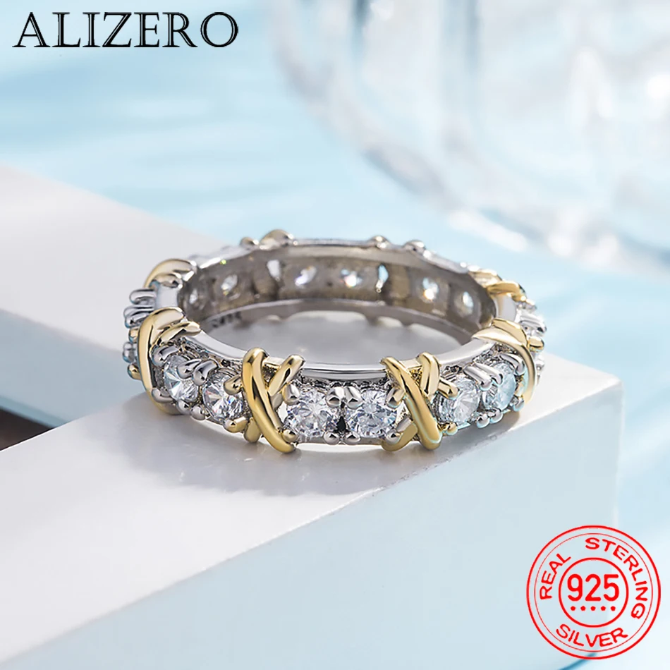 여성의 약혼 보석 선물을위한 AAA 지르콘 크리스탈 반지와 인터레이스 럭셔리 925 스털링 실버 반지